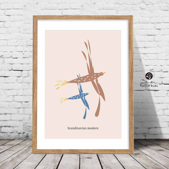 スカンジナビア　鳥   モダンアート　ポスター   A4   アート　アートポスター　（アート　seiで検索）　718 2枚目の画像