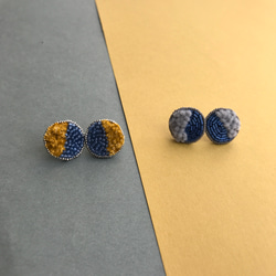 Petit 2tone 耳環▫️BLUE&amp;CAMEL / 刺繡耳環 高級時裝刺繡 Luneville 刺繡 第3張的照片