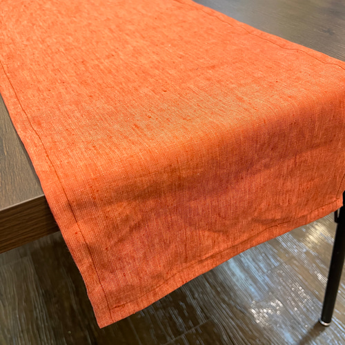 ①オレンジ/ナチュラルリネン100% テーブルランナー その他インテリア