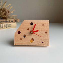 縦横使えるドット置き時計　木製　無垢材　木象嵌 　赤い針 6枚目の画像