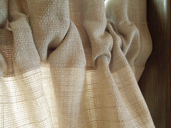 22丈：ざっくり太めの糸でコットンライクなカフェオレベージュのカフェカーテン:受注製作です 6枚目の画像