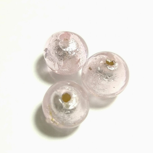 3個 とんぼ玉 銀箔ガラス 10mm ピンク ガラスビーズ ガラスパーツ 