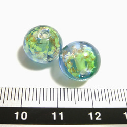 2個 とんぼ玉 二色ビーズ 12mm サファイアブルー×エメラルドグリーン 二色ビーズ ガラスビーズ 【A134】 3枚目の画像