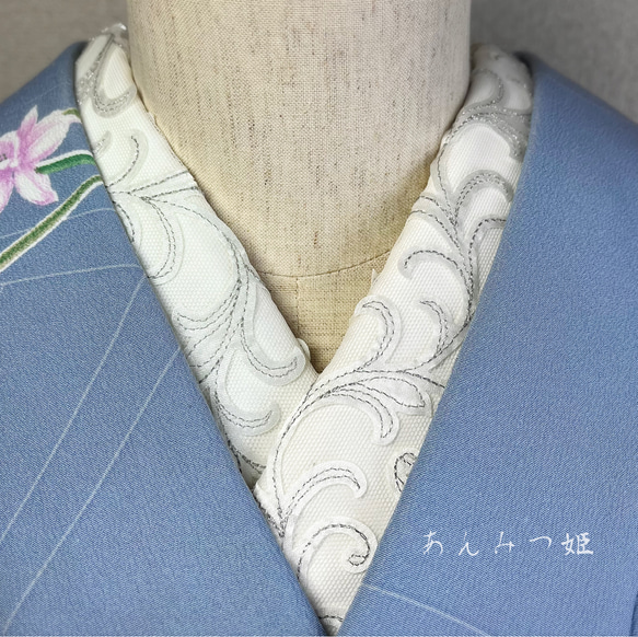 洗える刺繍半衿　シルバーライン【ラスト】 2枚目の画像