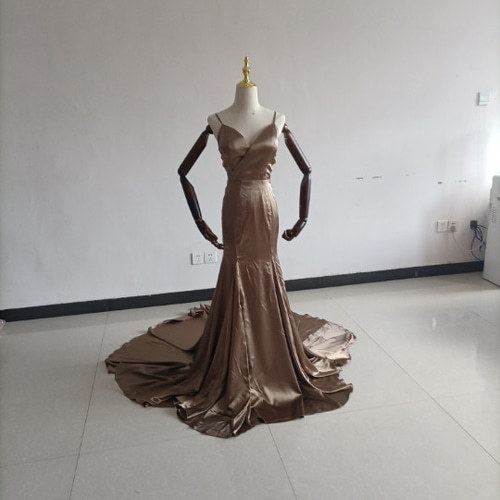 前撮りドレス ブラウンカラードレス マーメイド 結婚式 リボン 花嫁  