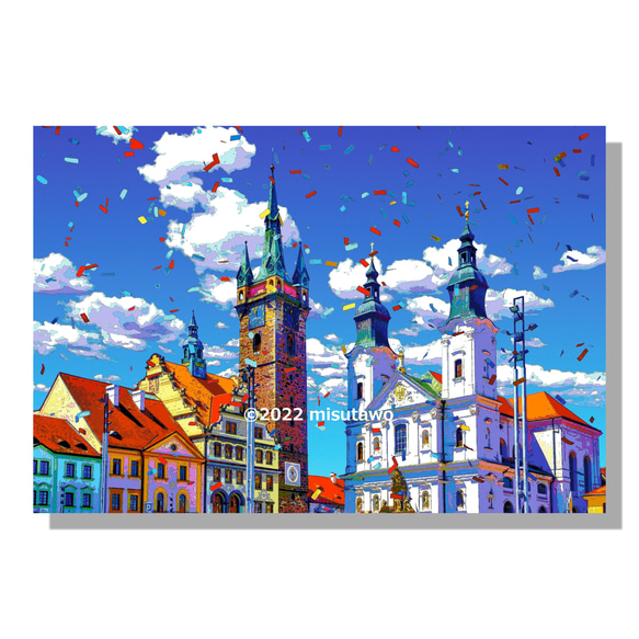 【選べる3枚組ポストカード】チェコ クラトビの黒塔と教会【作品No.412】 1枚目の画像