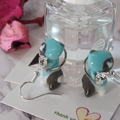 チョコミント(≧▽≦)ポッコリ癒しのねこちゃんピアス♡レジン ピアス 