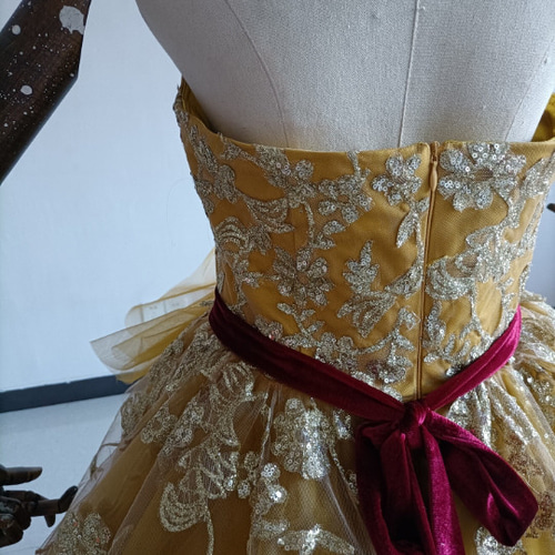 イエローチュールドレス 目立つ ドレス イエロー ソフトチュール キラキラスパンコール A