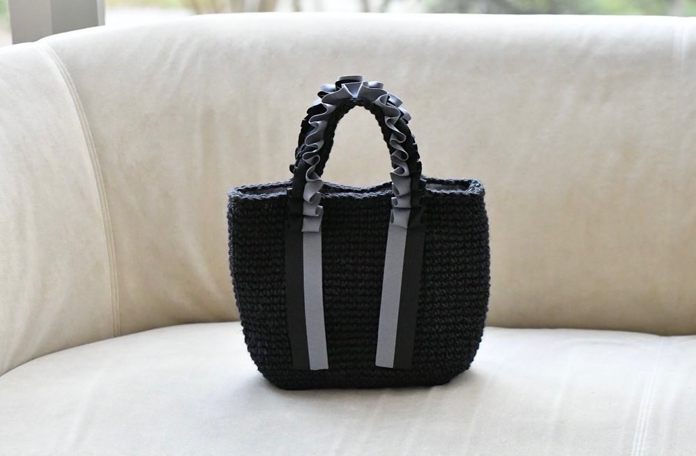 リボンフリルハンドルバッグ（内布付き・受注製作）