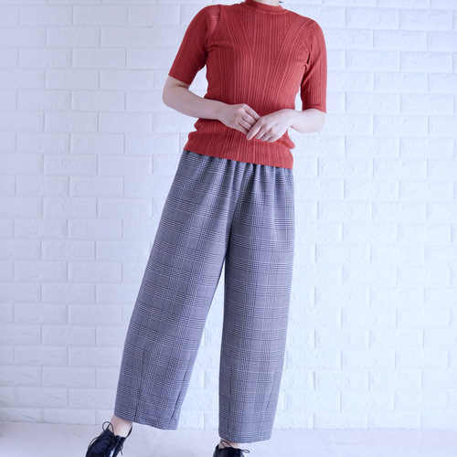 グレンチェック バルーンパンツ】【ウール混】動きやすくて楽ちんな着