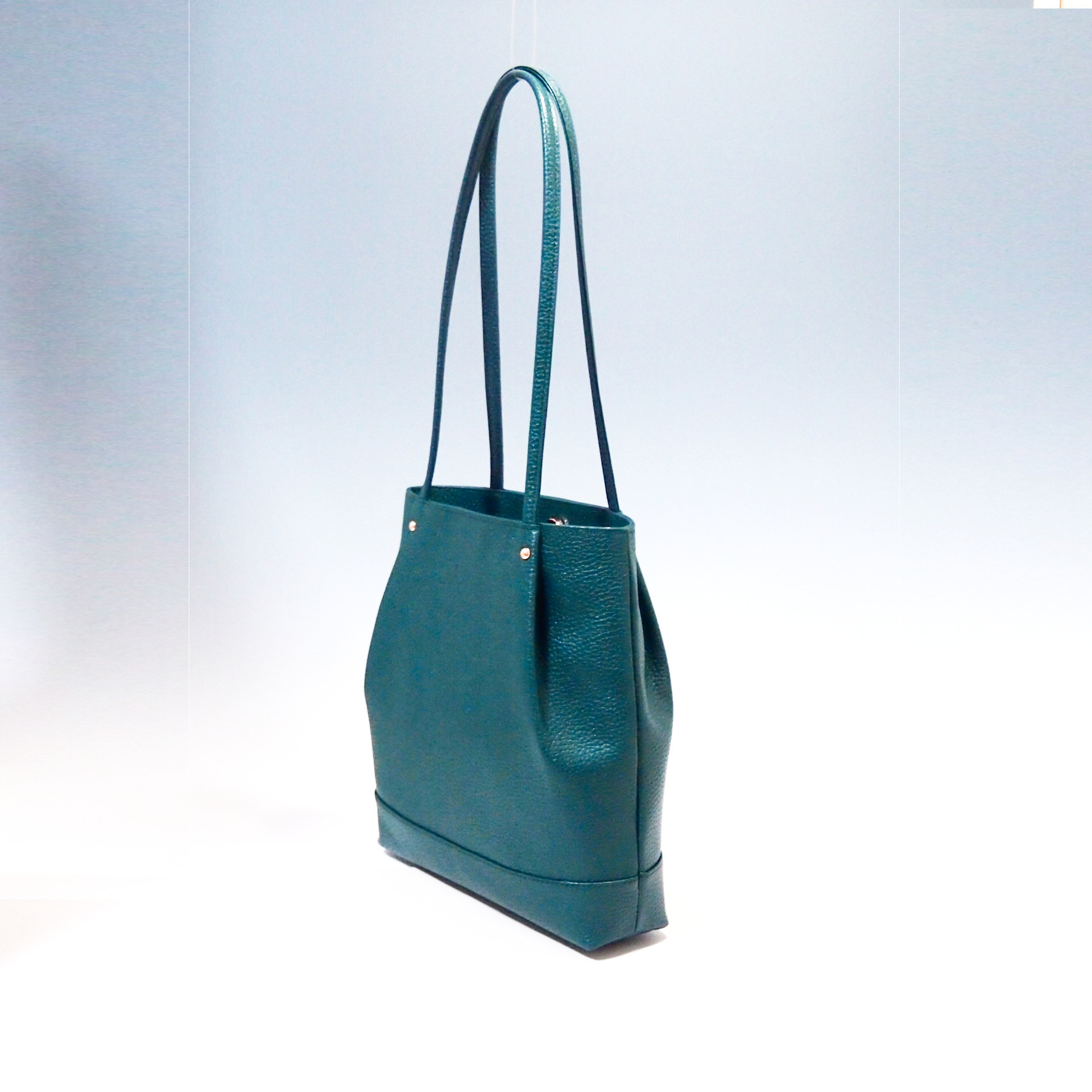 ★5,000円引き★本革★日本製★ミニ・トートバッグ★ブルーグリーン★スマホ・ポケット★肩掛け・手提げ可★タブレット