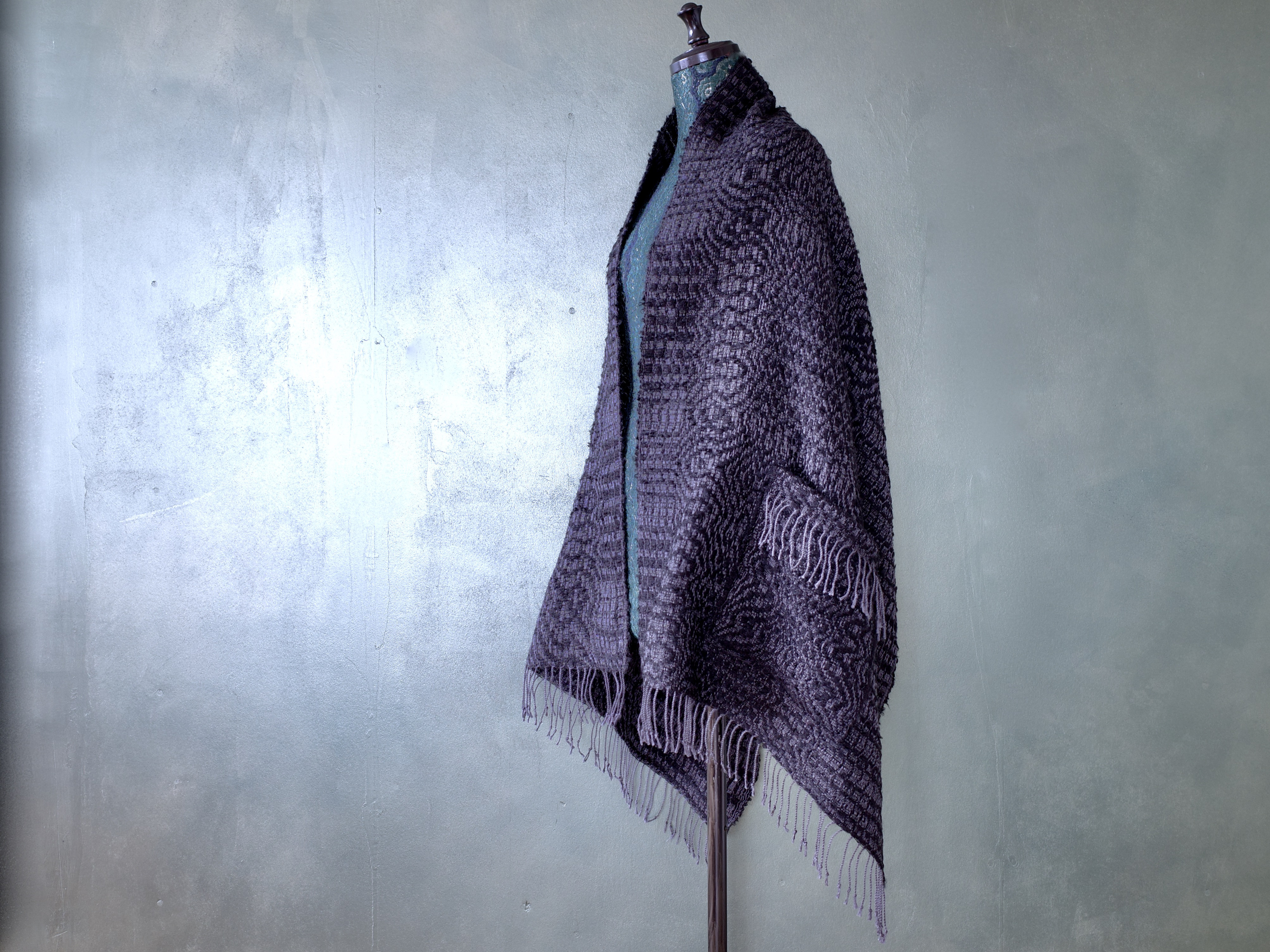 手織り オーバーショット織  ポケット付き ストール Handwoven TSMM22120