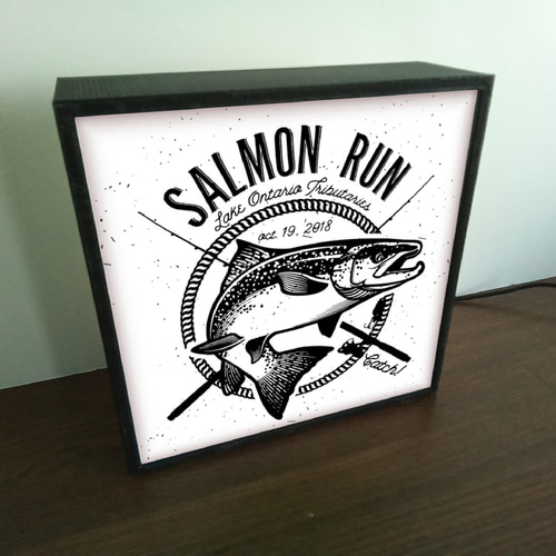 Amazon.co.jp: 【版画風】サーモン 鮭 釣り フィッシング