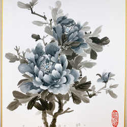 特大サイズ　牡丹の水墨画 水墨画：牡丹 | 手描き羽水