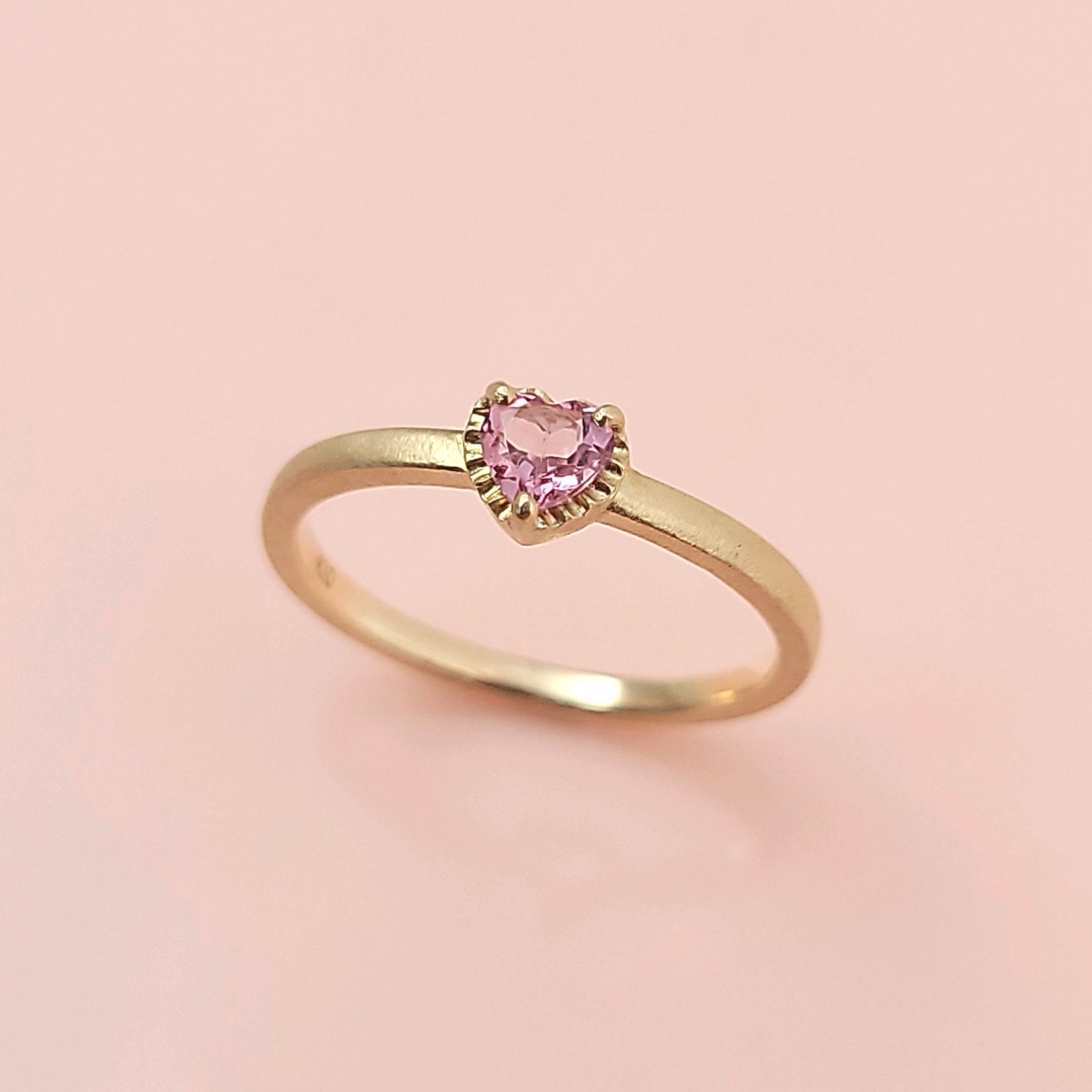 【K10】ハートのアンティーク風フリルリング＊ピンクトルマリン＊10月誕生石