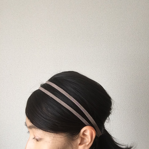 2024人気特価 モカ 細めのカチューム 二連タイプ（リネン) ヘアバンド ヘアアクセサリー