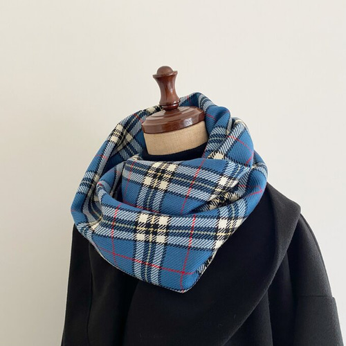 日本製 上質ウール100% タータンチェック柄のかぶるだけスヌード 幅広  
