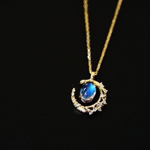 受注制作「月見」K18YG 天然ブルームーンストーン ダイヤモンド 健康