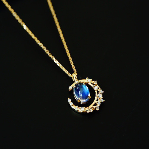 受注制作「月見」K18YG 天然ブルームーンストーン ダイヤモンド 健康 