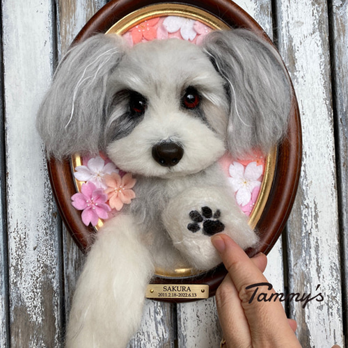 オーダーメイド例_さくらちゃん】羊毛フェルト、犬ぬいぐるみ