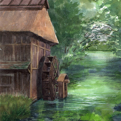 オリジナルポスター「安曇野の水車小屋Ⅱ」A4　 1枚目の画像