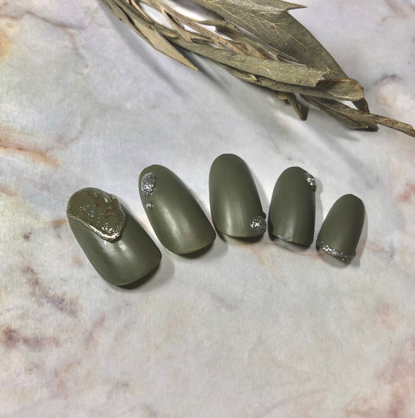 SORAグリーンネイル メタルネイル 雫ネイル おしゃれネイル マット  