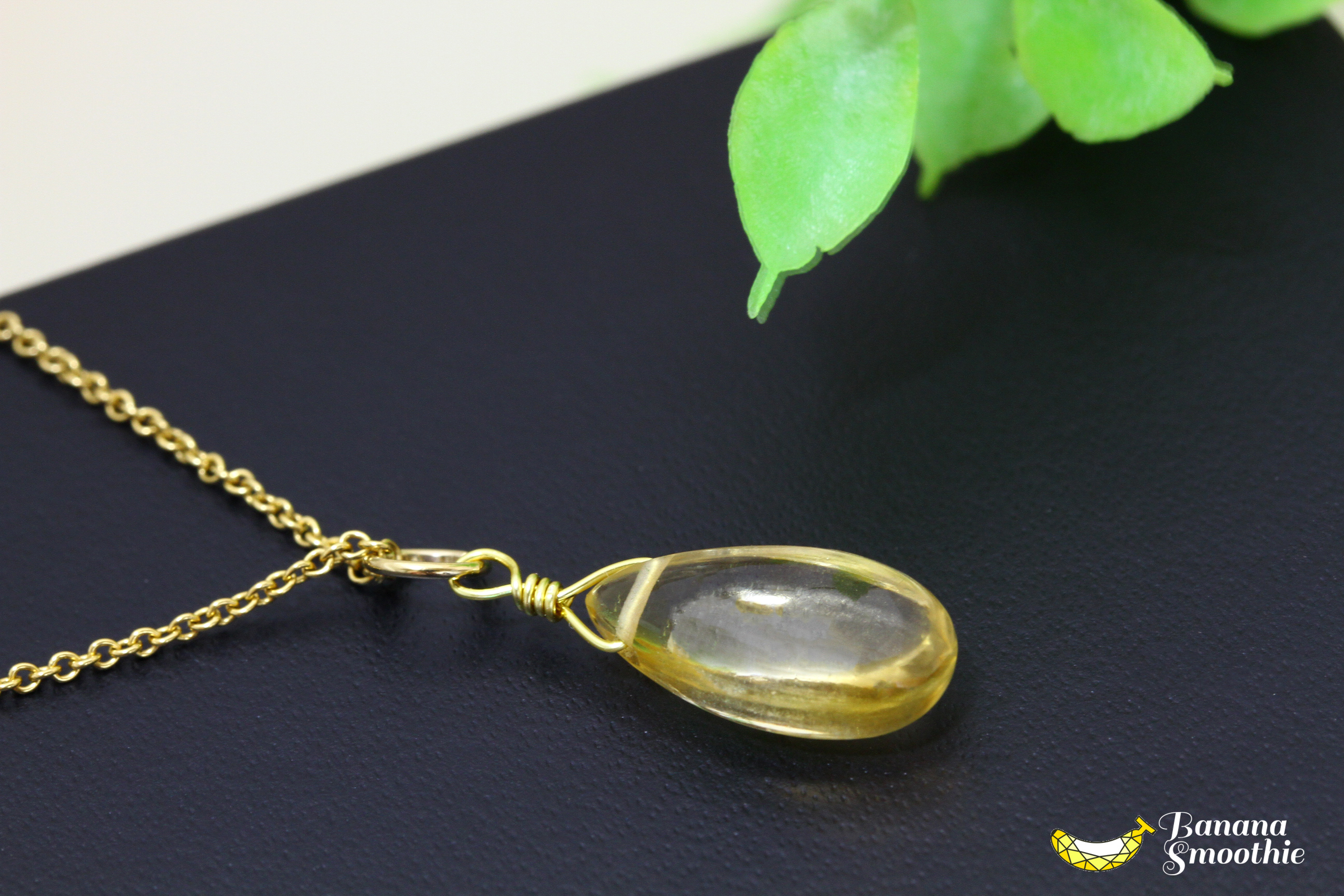 １１月誕生石 艶やかイエロー シトリン ペアシェイプ プレーン 14kgfネックレス