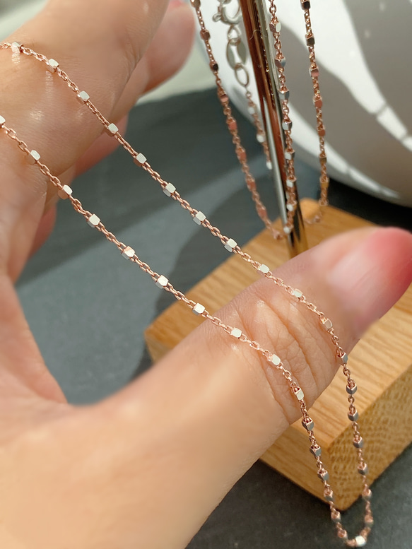 ツートンカラーローズゴールド&シルバーチェーンネックレス[Silver925] 3枚目の画像