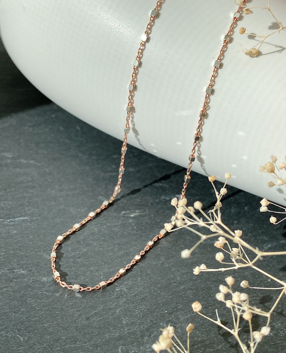 ツートンカラーローズゴールド&シルバーチェーンネックレス[Silver925] 14枚目の画像