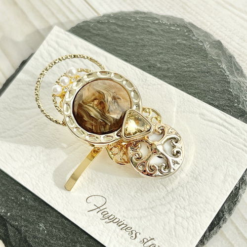 ハンドメイド　レジン　ヘアゴム　ポニーフック　大人可愛い　マーブル　ブラウン 秋色 ブラウンマーブル ポニーフック ハンドメイド アクセサリー