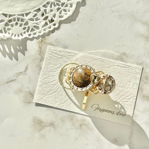 秋色 ブラウンマーブル ポニーフック ハンドメイド アクセサリー