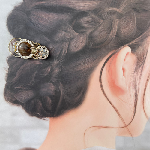 秋色 ブラウンマーブル ポニーフック ハンドメイド アクセサリー