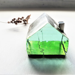 ガラスの家　置物　プラチナ　グリーン銀屋根 3枚目の画像