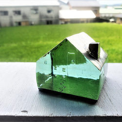 ガラスの家　置物　プラチナ　グリーン銀屋根 6枚目の画像