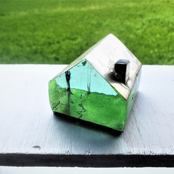 ガラスの家　置物　プラチナ　グリーン銀屋根 5枚目の画像