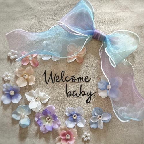 ネイビー＊M80＊ribbon flower＊マタニティフォト用ボディシール ネイビー＊M80＊ribbon flower＊マタニティフォトシール＊リボン