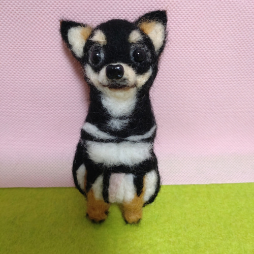 羊毛フェルト 犬 チワワ ブラックタン ブローチ ブローチ かおち