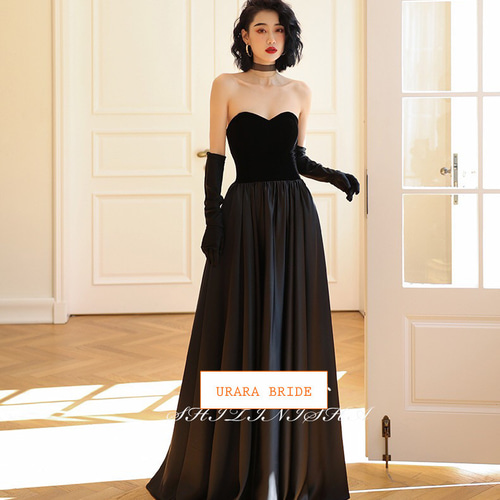 ブラック チューブトップ ウエディングドレス ドレス ウララ--1000着  