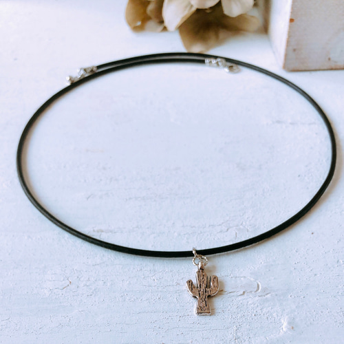 カクタス本革紐ネックレス】ダークブラウン 約50cm レザーチョーカー