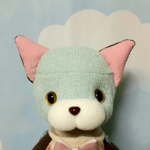 sale】チョコミント色の猫(スムース)□靴下ぬいぐるみ/ソックドール