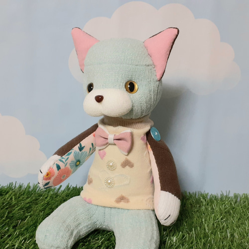 sale】チョコミント色の猫(スムース)□靴下ぬいぐるみ/ソック