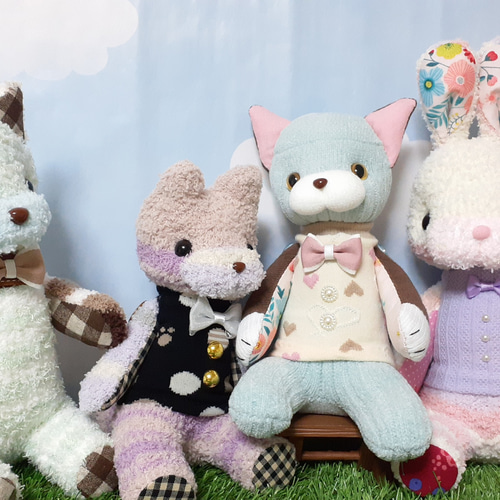 sale】チョコミント色の猫(スムース)□靴下ぬいぐるみ/ソック
