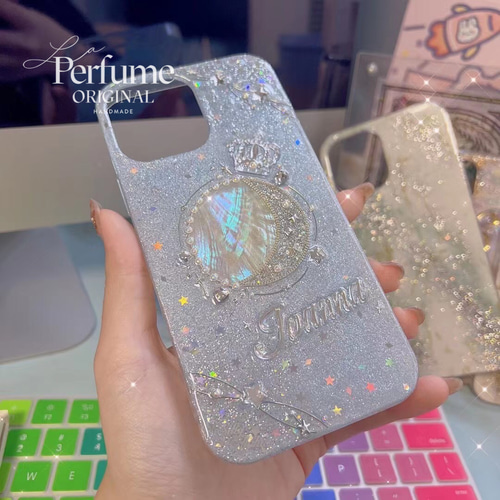 名入れ♡ミラー✨キラキラ クラウンティアラパール♡ イニシャル iPhone 紫 名入れ♡ミラー✨クラウンティアラ パール キラキラ オリジナル