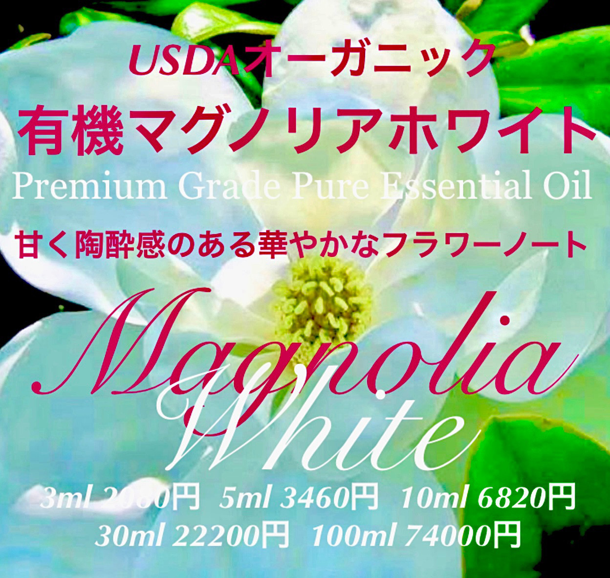 プレミアムグレード有機マグノリアホワイト精油10ml