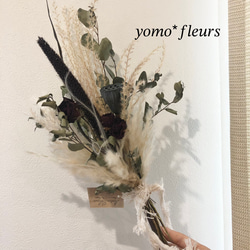 ドライフラワー ミレットと赤いバラ 秋色スワッグ ハロウィン