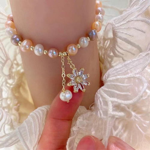 人気 天然淡水パール(本真珠) バロック淡水パール ブレスレット大人 
