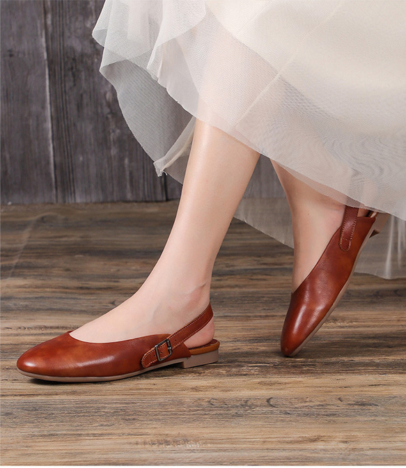 レディースシューズ　本革レザー　靴　手作り　ハンドメイド　天然ゴム サンダル　履きやすい　柔らかいブラウンSH97　 8枚目の画像