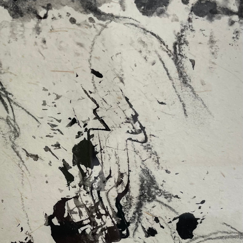 新春新年限定モノタイプ版画 和紙と墨の原画 和的な小作品 「White