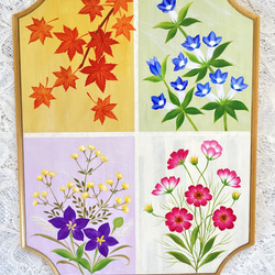 秋の二つの風景 コスモスと月に見とれるうさぎ トールペイント その他