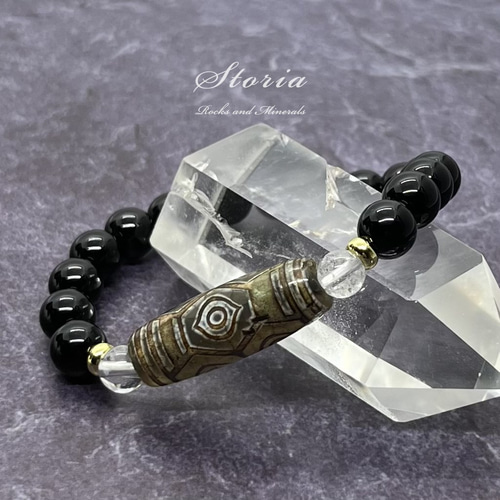 再入荷アイテム 龍眼天珠×8mm ブレスレット モリオン（黒水晶）×ヒマラヤ水晶 ブレスレット・バングル